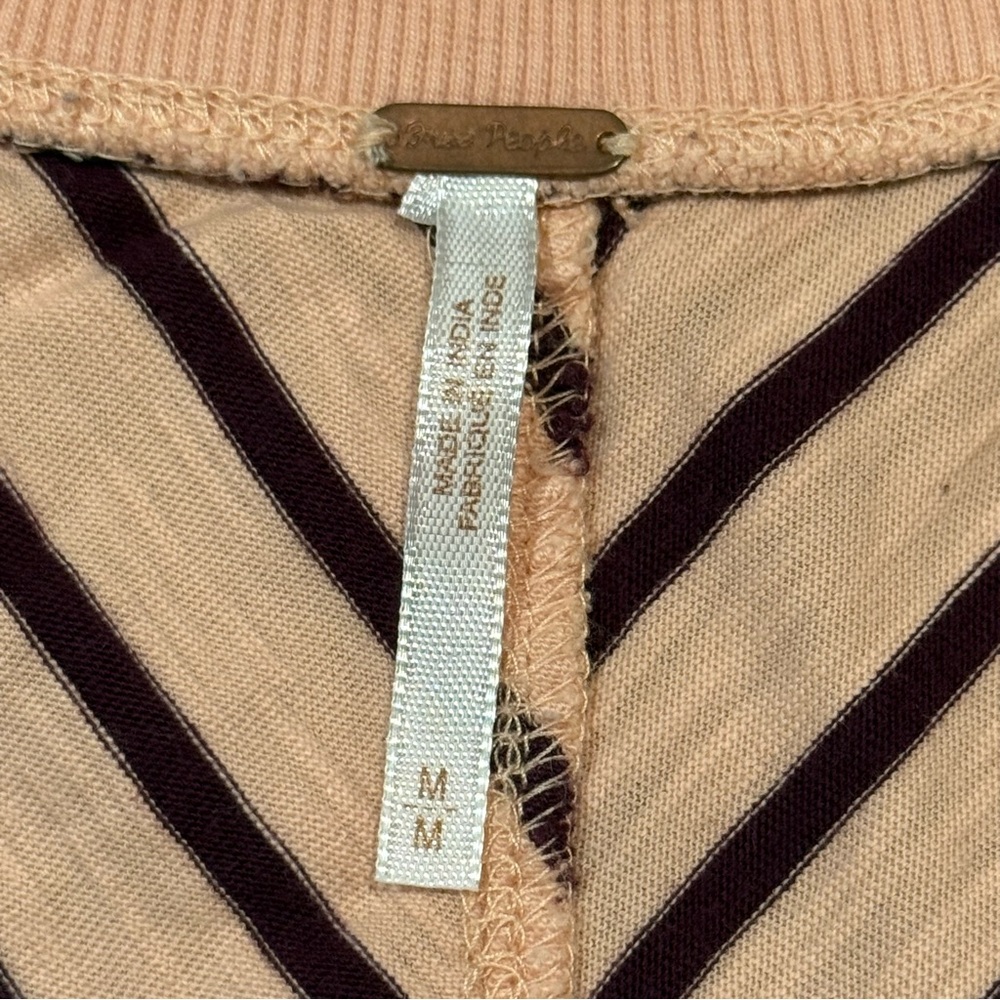Free People Hard Candy Henley Crochet Cuff Pink Peach Maroon Stripes Sz M - Picture 4 of 10